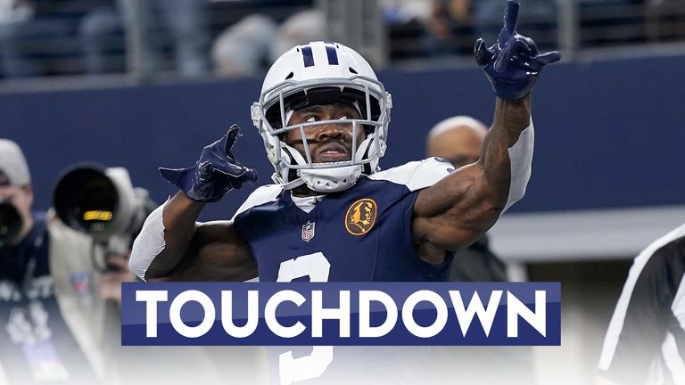 Dallas Cowboys wide receiver Brandin Cooks celebrates after catching a touchdown pass against the Washington Commanders during the first half of an NFL football game Thursday, Nov. 23, 2023, in Arlington, Texas. (AP Photo/Sam Hodde)