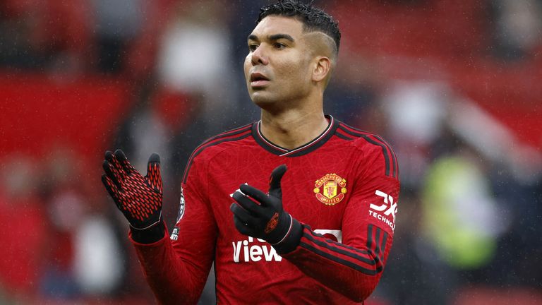 Manchester United's Casemiro reacts after the Premier League match at Old Trafford, Manchester.  Drawing date: Saturday September 30, 2023.