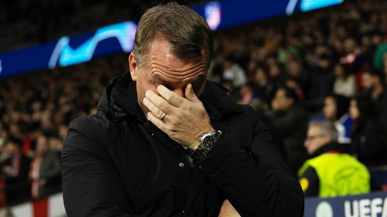 MADRID, SPAIN - NOVEMBER 07: Celtic Manager Brendan Rodgers during a UEFA Champions League group stage match between Atletico de Madrid and Celtic at the Civitas Metropolitan Stadium, on November 07, 2023, in Madrid, Spain.  (Photo by Craig Foy / SNS Group)