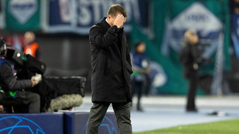 ROME, ITALY - NOVEMBER 28: Celtic Manager Brendan Rodgers looks dejected after his side concede during a UEFA Champions League group stage match between S.S. Lazio and Celtic at Stadio Olimpico, on November 28, 2023, in Rome, Italy.  (Photo by Craig Foy / SNS Group)