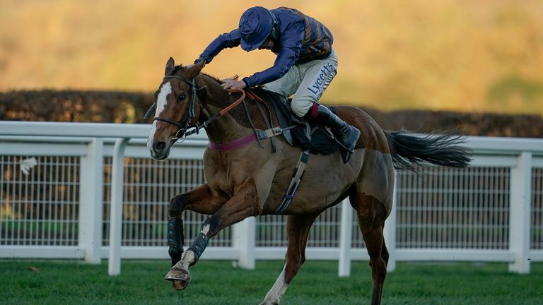 Charlie Deutsch riding Hold That Taught clear the last to win The All Seasons Scaffolding Handicap Chase at Ascot 