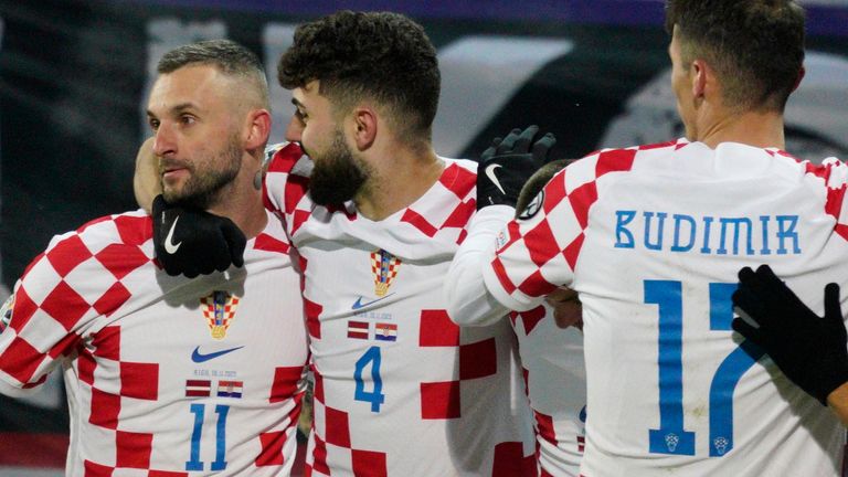 Croatia's players celebrate their second goal