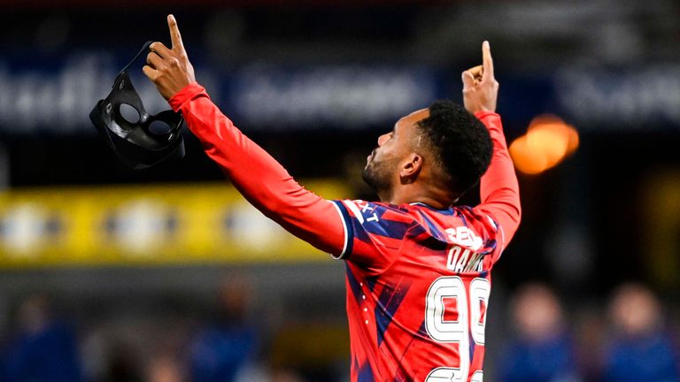 DUNDEE, SCOTLAND - NOVEMBER 01: Rangers' Danilo celebrates after scoring to make it 2-0 during a cinch Premiership match between Dundee FC and Rangers at The Scot Foam Stadium at Dens Park, on November 01, 2023, in Dundee, Scotland.  (Photo by Rob Casey / SNS Group)