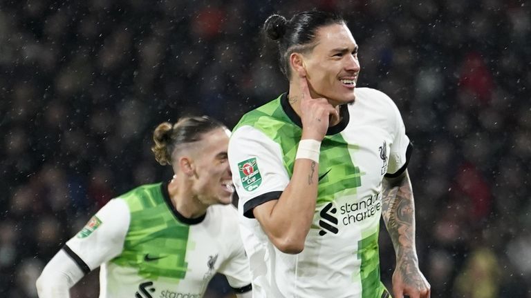 Darwin Nunez celebrates scoring Liverpool's second