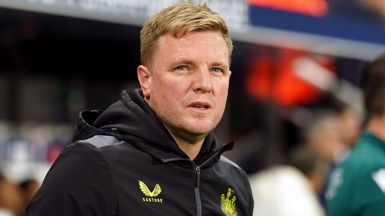 Newcastle United manager Eddie Howe during the UEFA Champions League Group F match at St. James' Park, Newcastle upon Tyne. Picture date: Wednesday October 4, 2023.