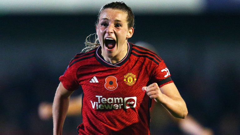 Ella Toone celebrates scoring for Man Utd vs Brighton