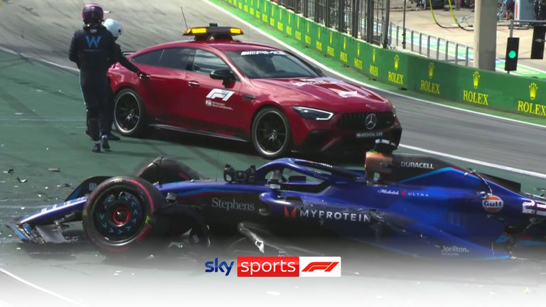 There was chaos at the start of the Sao Paulo GP as Alex Albon and Kevin Magnussen came together and crashed out of the race.