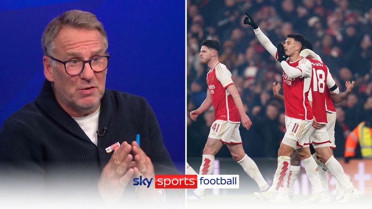 Paul Merson reacts after Gabriel Martinelli put Arsenal 4-0 up inside 28 minutes against Lens in the Champions League.