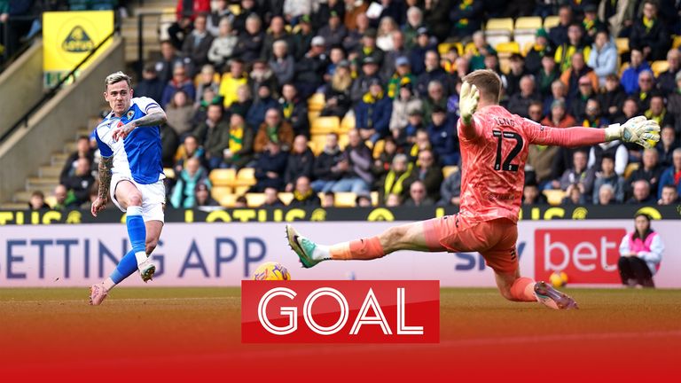 Sammie Szmodics scores Blackburn Rovers&#39; second goal away at Norwich City in the Sky Bet Championship.