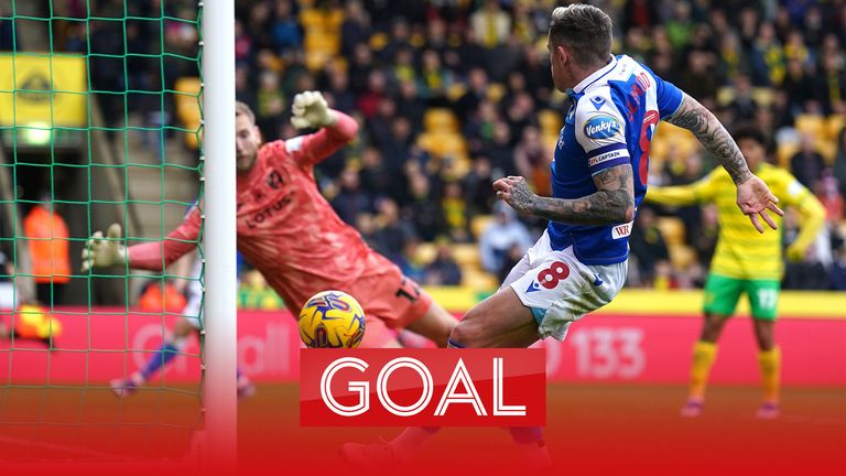 Sammie Szmodics scores his second to put Blackburn Rovers three goals up away at Norwich City in the Sky Bet Championship.