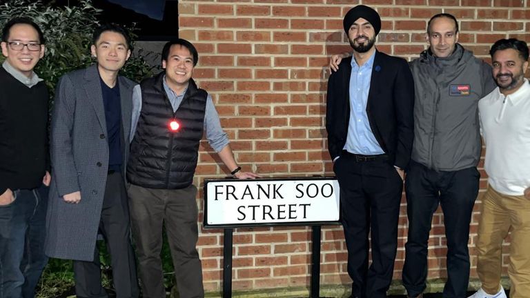 The Frank Soo Foundation are joined by the Football Association, Sky Sports News and the Football Supporters&#39; Association at Frank Soo Street at the site of Stoke City&#39;s Victoria Ground former stadium