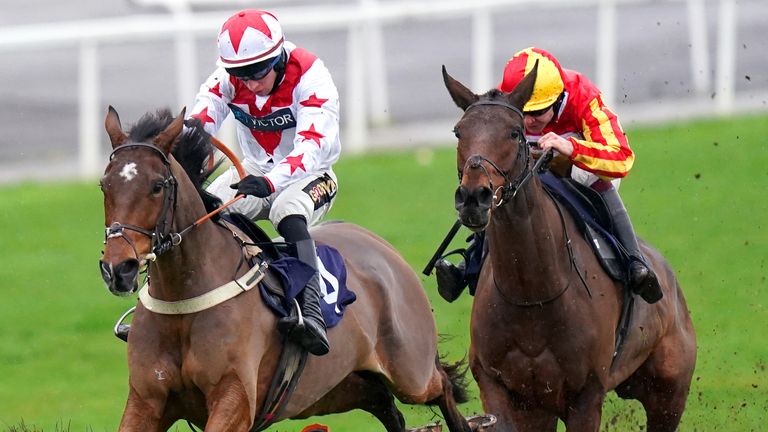Git Maker ridden by jockey Gavin Sheehan on their way to winning the Play Coral Racing Super Series For Free Maiden Hurdle (Div 1) at Chepstow 