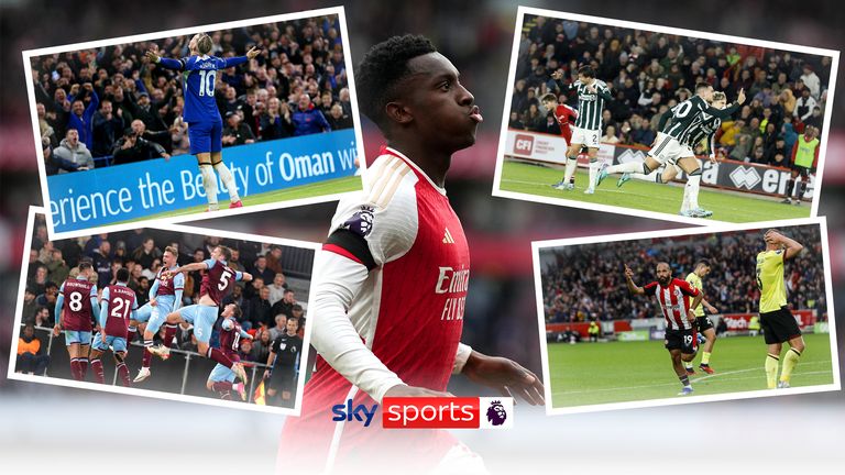 October Premier League Goals of the Month - Eddie Nketiah, Mykhailo Mudryk, Bryan Mbeumo, Charlie Taylor and Diogo Dalot on the front of the thumb 