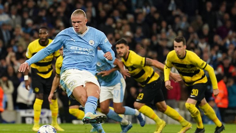 Erling Haaland scores Man City's opener against Young Boys