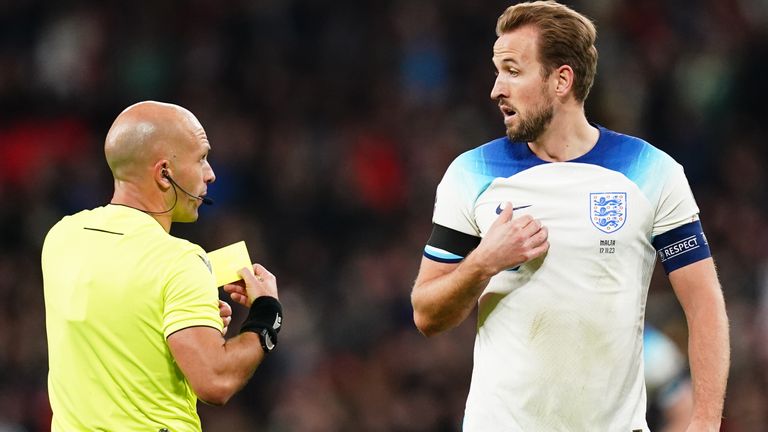 Harry Kane was booked for diving against Malta