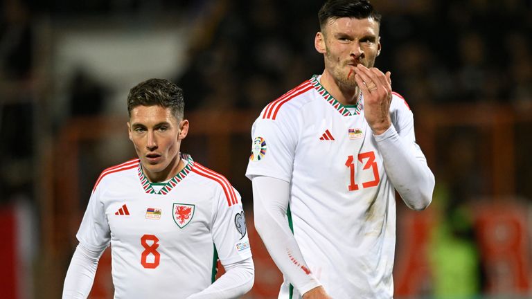 Wales&#39; Harry Wilson and Kieffer Moore during the Euro 2024 qualifier against Armenia