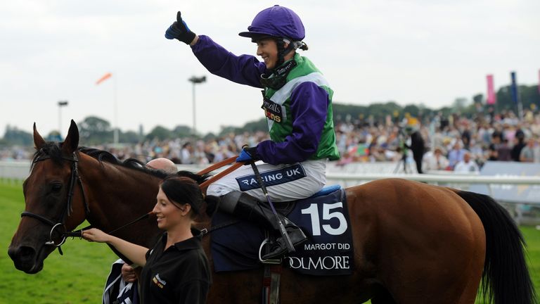 Hayley Turner and Margot Did celebrate after their win in the Group One Coolmore Nunthorpe Stakes in 2011