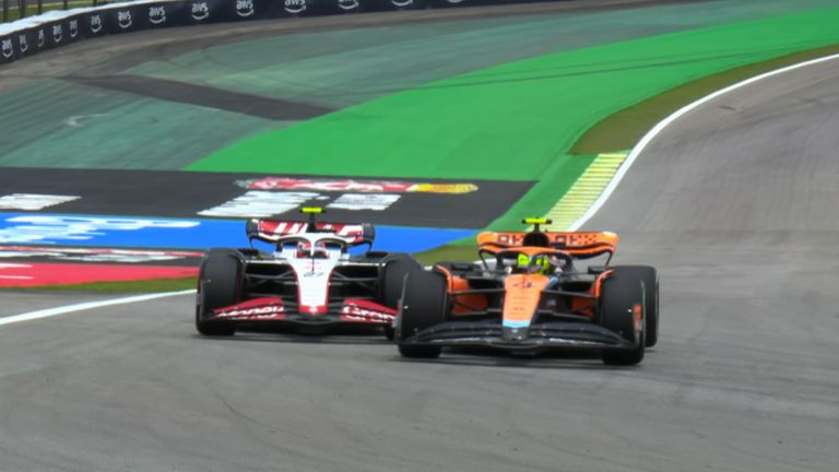 Lando Norris and Nico Hulkenberg collide during P1 of the Sao Paulo GP