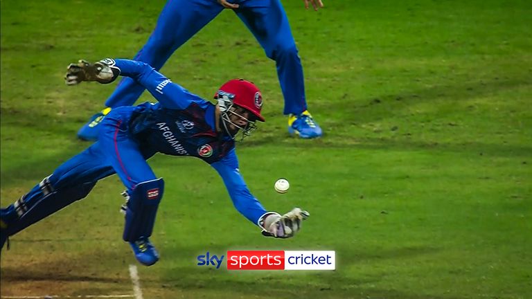 Ikram Alikhil takes a wonderful catch for Afghanistan.