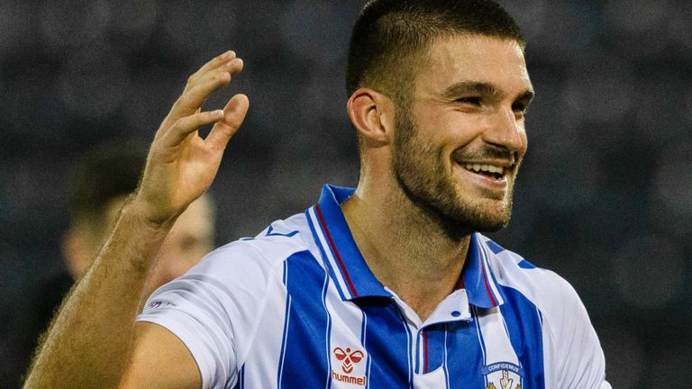 KILMARNOCK, SCOTLAND - NOVEMBER 04: Kilmarnock's Innes Cameron after a cinch Premiership match between Kilmarnock and Motherwell at Rugby Park, on November 04, 2023, in Kilmarnock, Scotland.  (Photo by Craig Williamson / SNS Group)