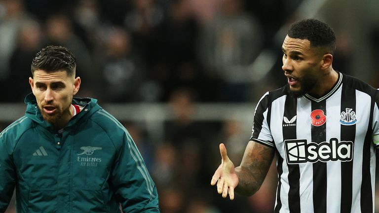 Jamal Lascelles told reporters Arsenal captain Jorginho had refused to shake his hand after Newcastle's 1-0 win at St James' Park on Saturday