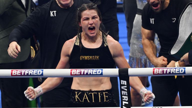 Katie Taylor celebrates what must surely be the best win of her career