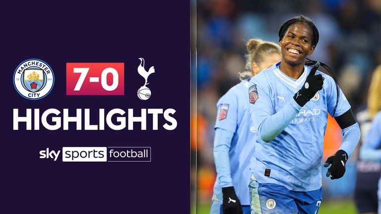 Khadija Shaw of Manchester City celebrates after scoring her side's second goal during the Barclays Women´s Super League match between Manchester City and Tottenham Hotspur at the Joie Stadium
