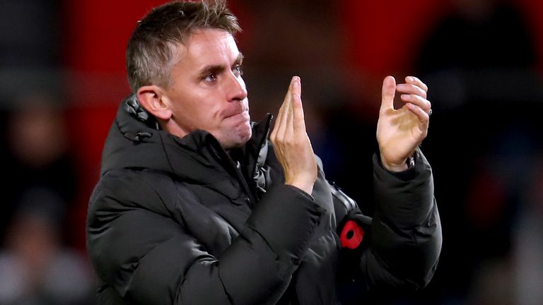 Ipswich Town manager Kieran McKenna applauds the fans at the end of the Sky Bet Championship match at the AESSEAL New York Stadium, Rotherham. Picture date: Tuesday November 7, 2023.