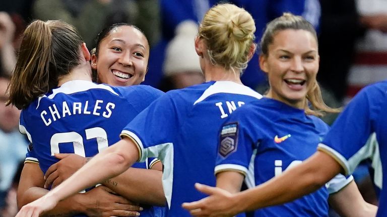 Chelsea's Lauren James (second left) celebrates scoring their fourth goal