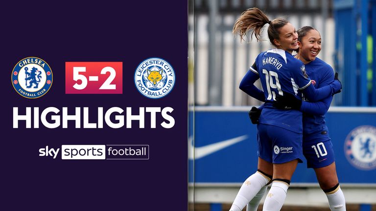 Lauren James of Chelsea celebrates with Johanna Rytting Kaneryd of Chelsea after scoring the team&#39;s first goal during the Barclays Women´s Super League match between Chelsea FC and Leicester City at Kingsmeadow