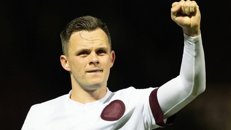 MOTHERWELL, SCOTLAND - NOVEMBER 11: Hearts Lawrence Shankland  at Full Time during a cinch Premiership match between Motherwell and Heart of Midlothian at Fir Park, on November 11, 2023, in Motherwell, Scotland. (Photo by Craig Williamson / SNS Group)