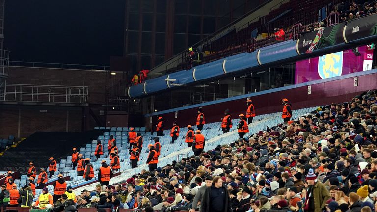 Empty seats in the stands in the Legia Warsaw away section during the UEFA Europa Conference League Group E match at Villa Park, Birmingham. Picture date: Thursday November 30, 2023.