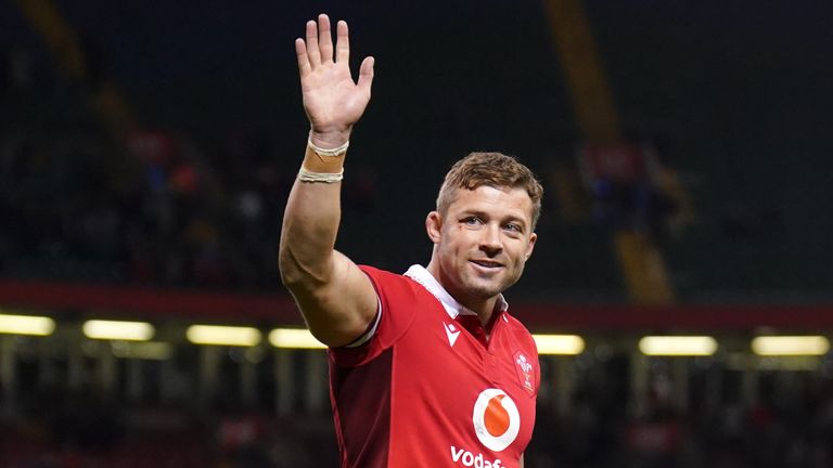 Wales' Leigh Halfpenny waves to fans following their victory over the Barbarians at the Principality Stadium