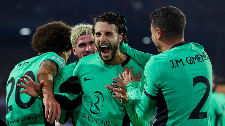 Mario Hermoso (centre) was the only Atletico Madrid player to score for his side despite their 3-1 win at Feyenooard