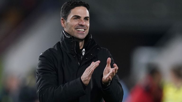 Arsenal manager Mikel Arteta celebrates the win after the Premier League match at the Gtech Community Stadium, London. Picture date: Saturday November 25, 2023.