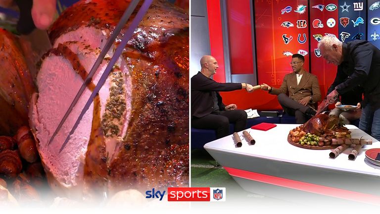 Jeff Reinebold carves the Sky Sports NFL turkey as the Thanksgiving celebrations begin! 