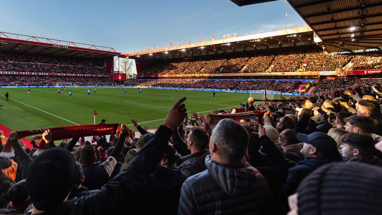 A general stadium view of the City Ground during the Premier League match between Nottingham Forest and Brighton