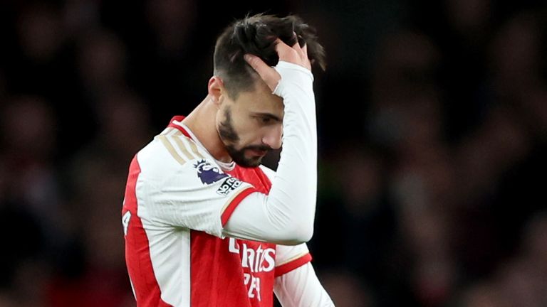 Fabio Vieira walks off after receiving a red card against Burnley