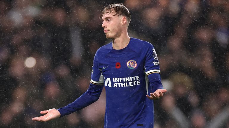 Cole Palmer shrugs after converting a penalty to equalise for Chelsea against Manchester City