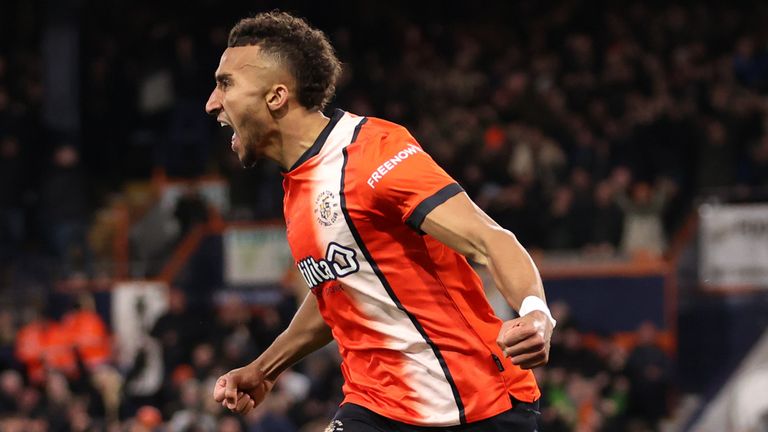 Jacob Brown celebrates after restoring Luton's lead against Crystal Palace