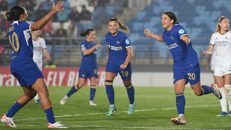 Sam Kerr (right) had headed Chelsea 2-1 ahead before Real Madrid levelled with a controversial penalty