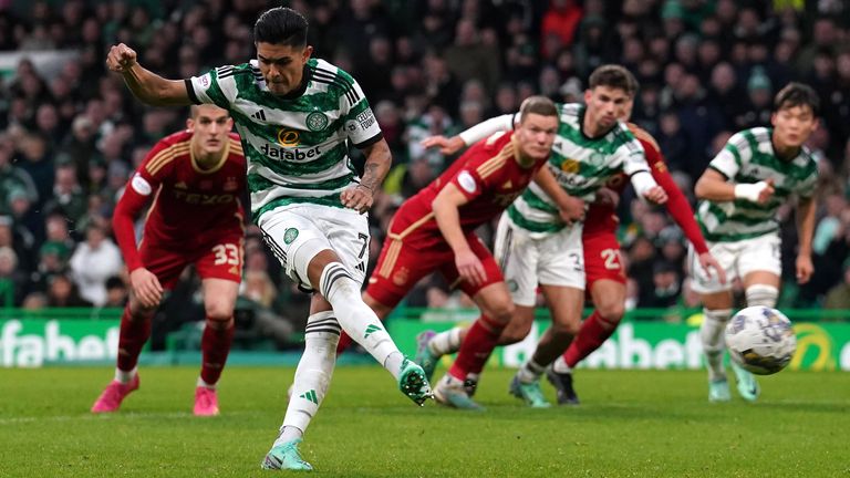 Luis Palma scores Celtic's third goal from the penalty spot