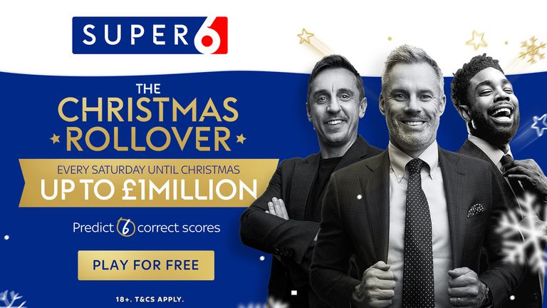 Super 6 Christmas Rollover กำลังจะมาถึงแล้ว  เล่นฟรีเพื่อลุ้นรับรางวัล 250,000 ปอนด์  รับสมัครภายใน 15.00 น. วันเสาร์