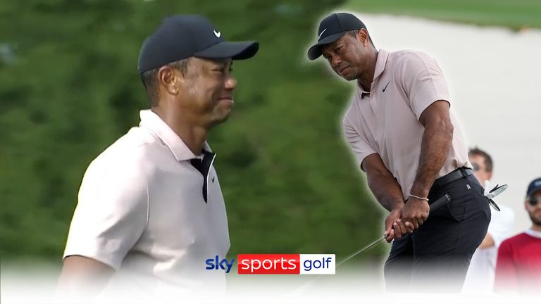 Tiger Woods chips onto the third green