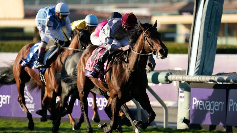 Ryan Moore rides Unquestionable to win the Breeders' Cup Juvenile Turf 
