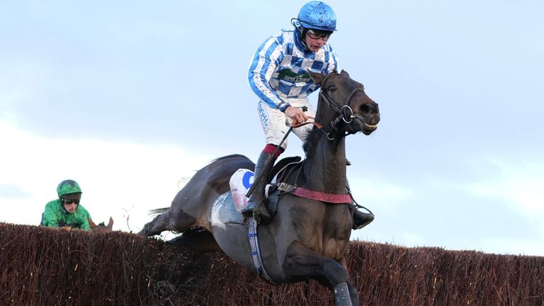 Charlie Deutsch riding Victtorino clear the last to win The Sodexo Live! Gold Cup Handicap Chase at Ascot 