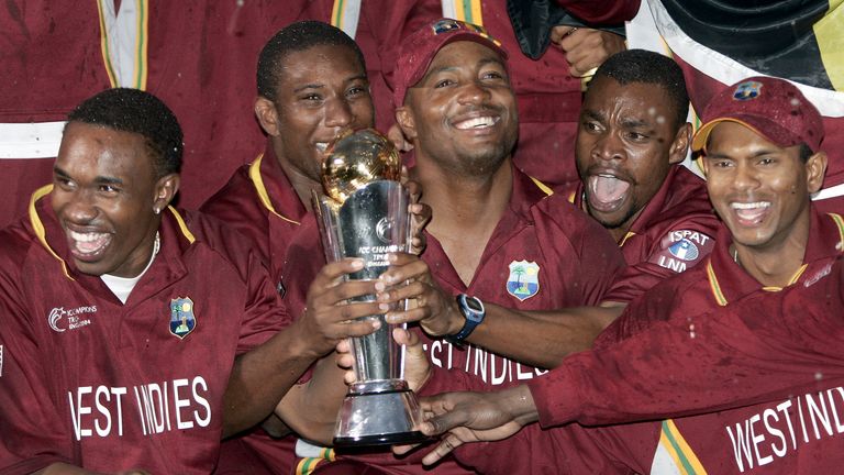 Brian Lara and West Indies celebrate winning the 2004 Champions Trophy (Associated Press)