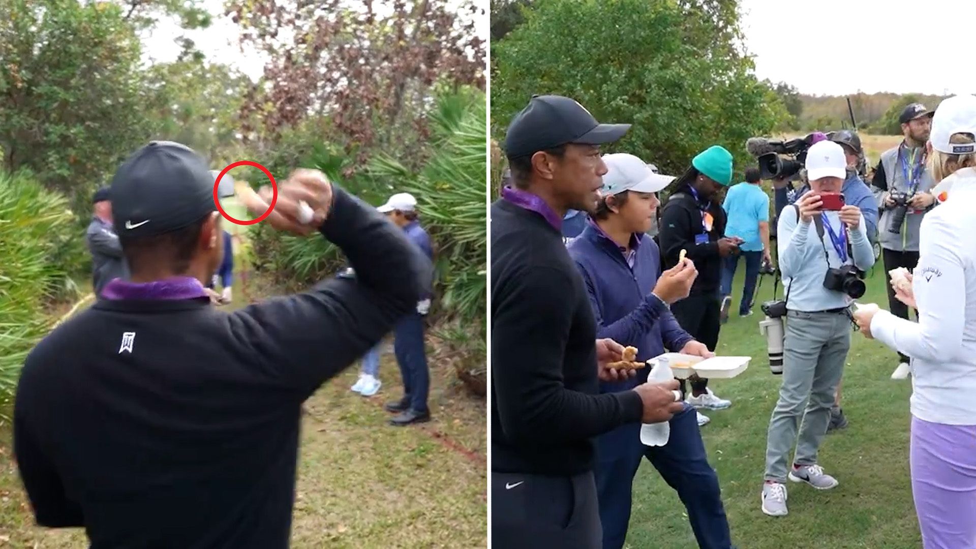 Tiger Woods causes havoc with chicken tenders at PNC Championship!