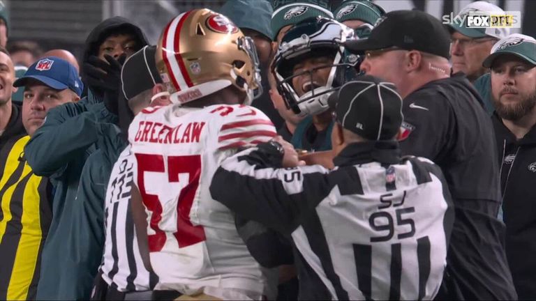 Tensions boiled over in the second half of San Francisco's clash against Philadelphia, with the Eagles head of security ejected for his role in the melee.