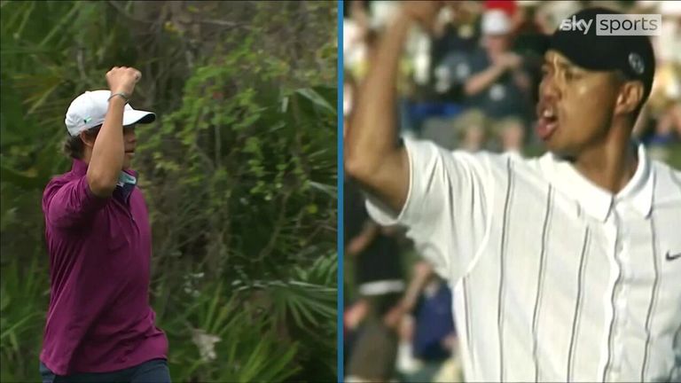 Tiger Woods says watching his 14-year-old son Charlie play is like looking in the mirror, as the pair team up at the PNC Championship